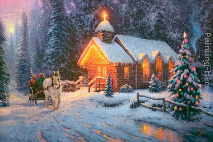Christmas Chapel I painting - Thomas Kinkade Christmas Chapel I art painting